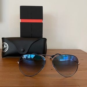 RayBan blue and gold tinted aviator womens sunglasses